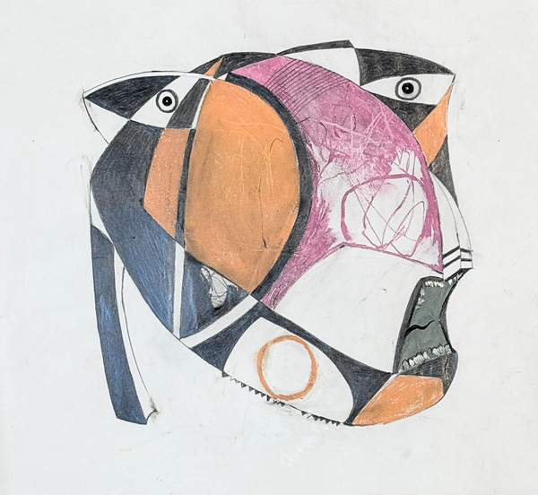 In this fierce piece on paper, the artist intends to bring a strong emotion to light in "Bring the Thunder".  It is a part of the artist head series.