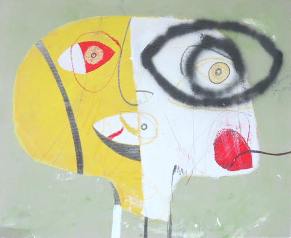 This dynamic and emotive piece from the Heads Series, created using mixed media on paper.