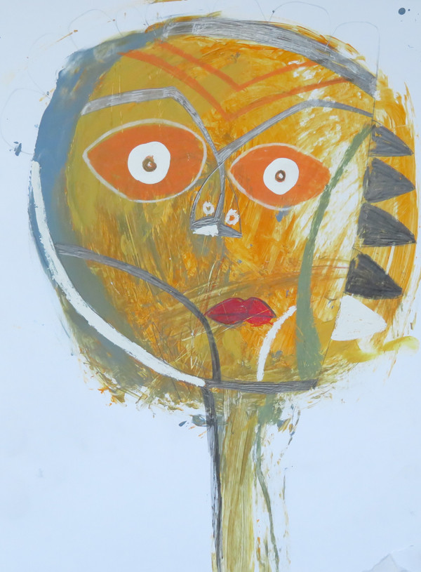 Despite The Unibrow, I Found Here Irresistible - Mixed Media on Heavy Paper, 10 1/2 x 14"