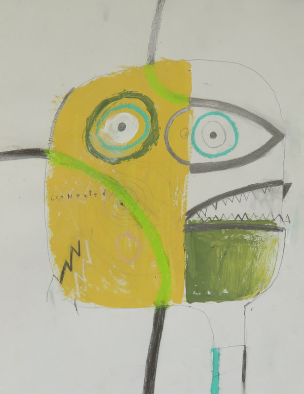 He Had Connections - Mixed Media on Paper, 8 1/2 x 11"