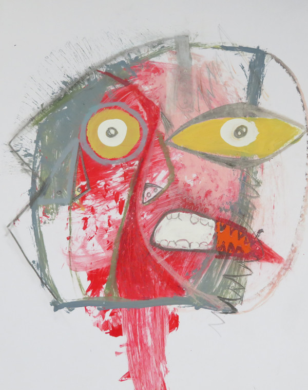 He Was Angry with Himself - Mixed Media on Heavy Cardstock, 9 3/4 x 12"