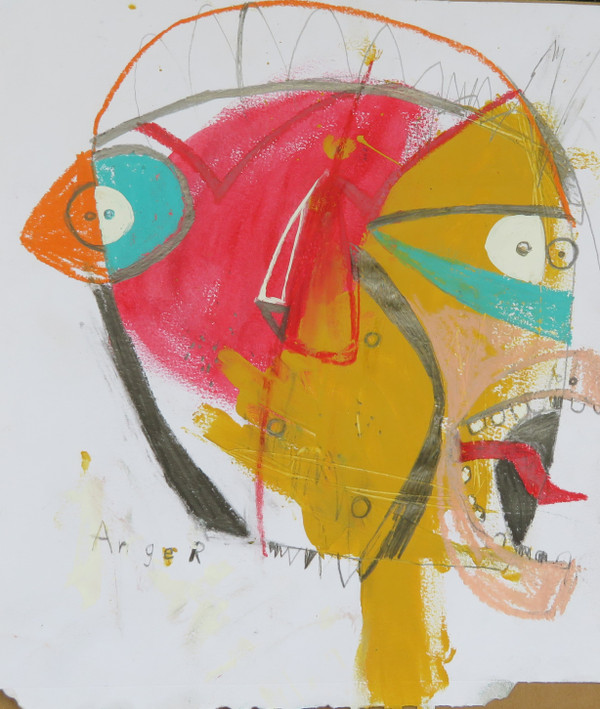 He Was Consumed by Anger - Mixed Media on Paper, 9 x 10 3/8"