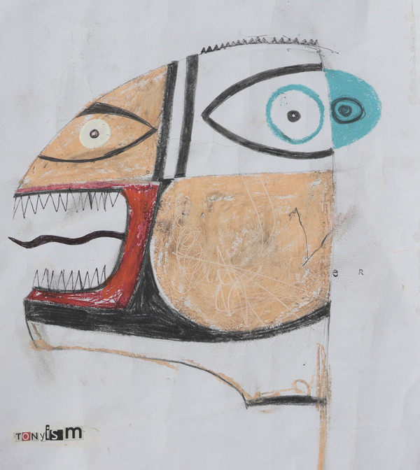 Cecil was a little off! - Mixed Media on Paper, 9 x 10"