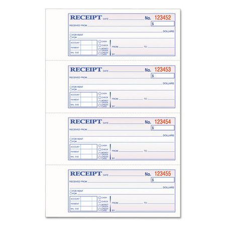 Tops 3-part Hardbound Receipt Book, 7 X 2 3/4, Carbonless, 200 Sets/book