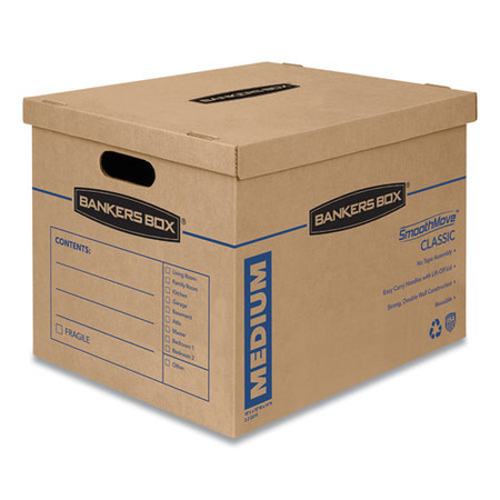 Smoothmove Classic Moving/storage Boxes, Medium, Half Slotted Container (hsc), 18" X 15" X 14", Brown Kraft/blue, 8/carton