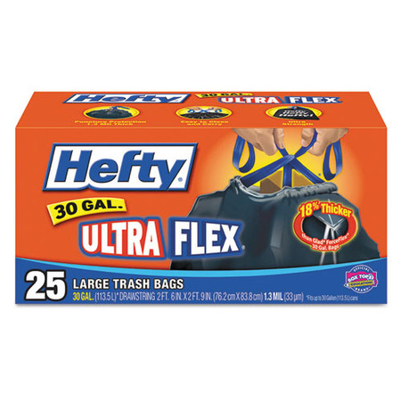 Ultra Flex Waste Bags, 30 Gal, 1.05 Mil, 30" X 33", Black, 25/box