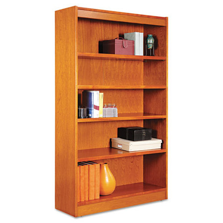 Square Corner Wood Bookcase, Five-shelf, 35.63"w X 11.81"d X 60"h, Medium Cherry
