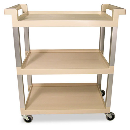 Three-shelf Service Cart W/brushed Aluminum Upright, 16.25w X 31.5d X 36h, Beige