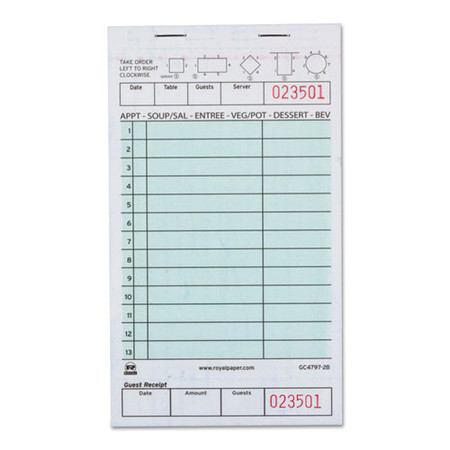 Guest Check Book, Two-part Carbonless, 4 1/5" X 7 3/4", 1/pages, 2000 Forms