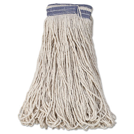 Universal Headband Mop Head, Cotton, White, 32oz, 1" Blue Band, 12/carton