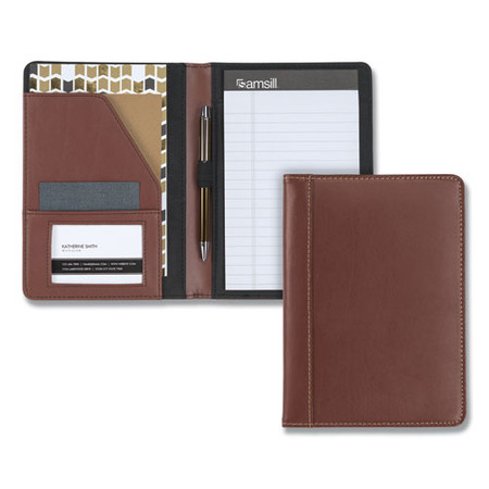 Contrast Stitch Leather Padfolio, 6 1/4w X 8 3/4h, Open Style, Brown