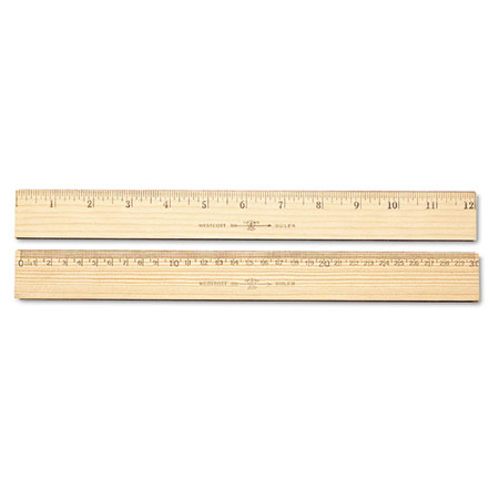 Wood Ruler, Metric And 1/16" Scale With Single Metal Edge, 30 Cm