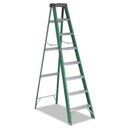 Fiberglass Step Ladder, 8 Ft Working Height, 225 Lbs Capacity, 7 Step, Green/black