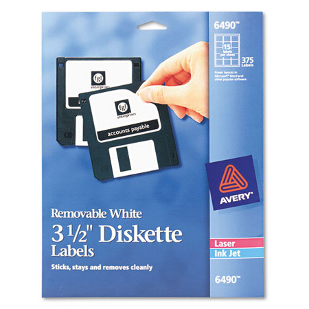 Laser/inkjet 3.5" Diskette Labels, White, 375/pack