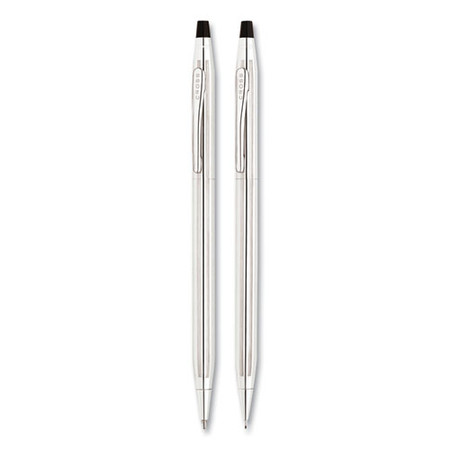 Classic Century Ballpoint Pen And Pencil Set, Medium Black Pen, Black Hb Pencil, Chrome/black Barrel