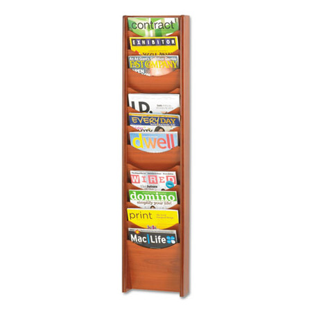 Solid Wood Wall-mount Literature Display Rack, 11.25w X 3.75d X 48.75h, Cherry