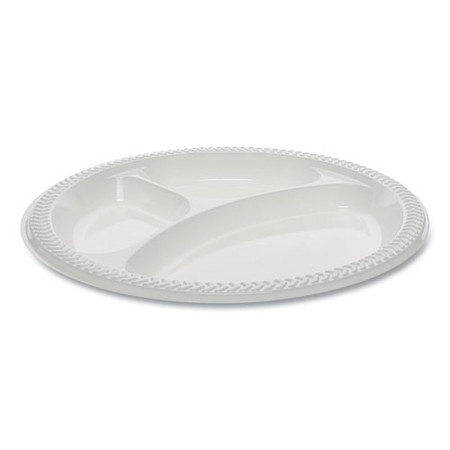 Meadoware® Ops Dinnerware, 3-compartment Plate, 8.88" Dia, White, 400/carton