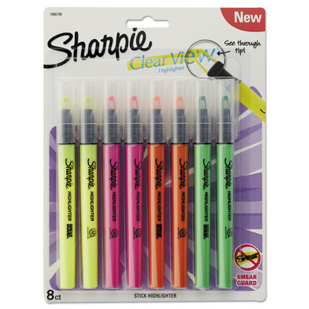 Clearview Pen-style Highlighter, Assorted Ink Colors, Chisel Tip, Assorted Barrel Colors, 8/pack
