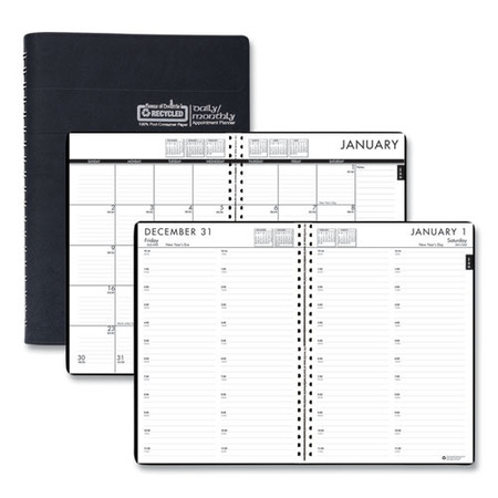 Recycled 24/7 Daily Appointment Book/monthly Planner, 10 X 7, Black, 2022