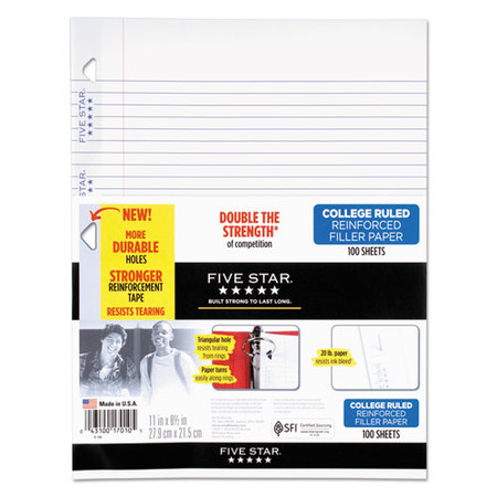 Reinforced Filler Paper, 3-hole, 8.5 X 11, College Rule, 100/pack