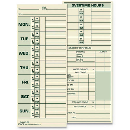 Time Clock Cards, Replacement For 331-10, Two Sides, 3.5 X 8.5, 500/box