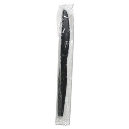 Heavyweight Wrapped Polystyrene Cutlery, Knife, Black, 1,000/carton