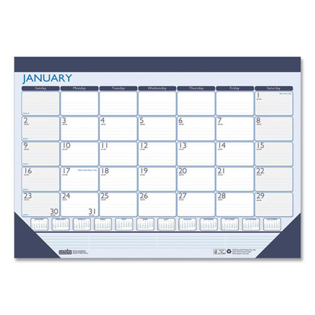 100% Recycled Contempo Desk Pad Calendar, 22 X 17, Blue, 2022