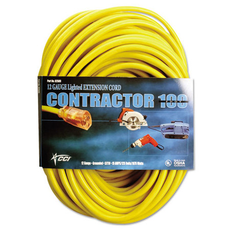 Vinyl Outdoor Extension Cord, 50 Ft, 15 Amp, Yellow