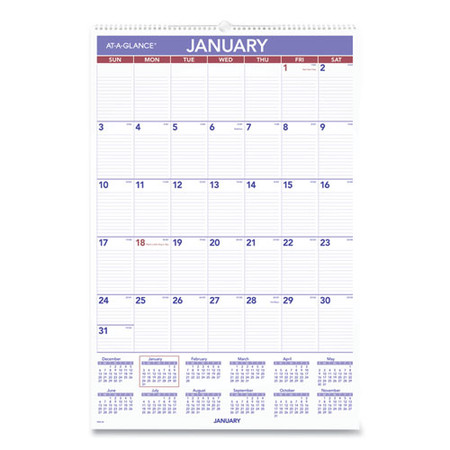 Monthly Wall Calendar With Ruled Daily Blocks, 20 X 30, White, 2022