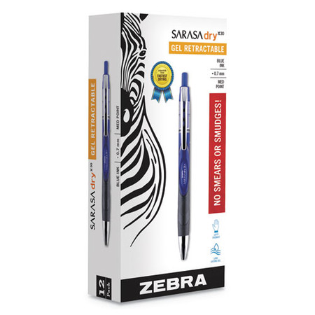 Sarasa Dry Gel X30 Gel Pen, Retractable, Medium 0.7 Mm, Blue Ink, Blue Barrel, Dozen