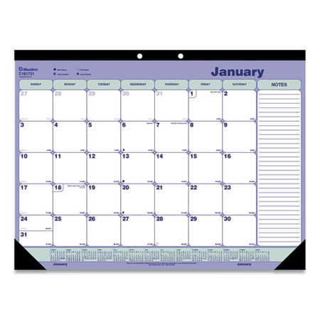 Desk Pad Calendar, 21.25 X 16, Blue/white/green, 2022