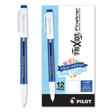 Frixion Fineliner Erasable Porous Point Pen, Stick, Fine 0.6 Mm, Blue Ink, Blue Barrel, Dozen