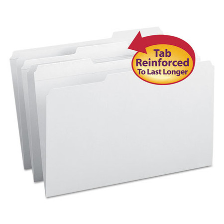 Reinforced Top Tab Colored File Folders, 1/3-cut Tabs, Legal Size, White, 100/box