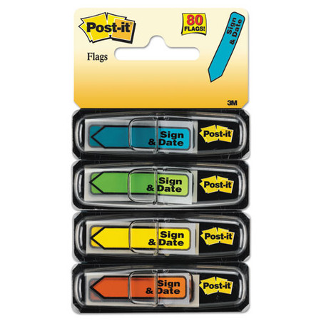 Arrow Message 1/2" Page Flags, Sign And Date, 4 Primary Colors, 20/dispenser, 4 Dispensers/pack