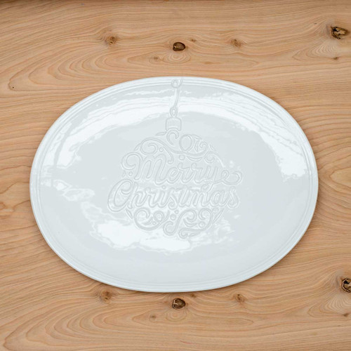 Merry Ornament Embossed Oval Platter