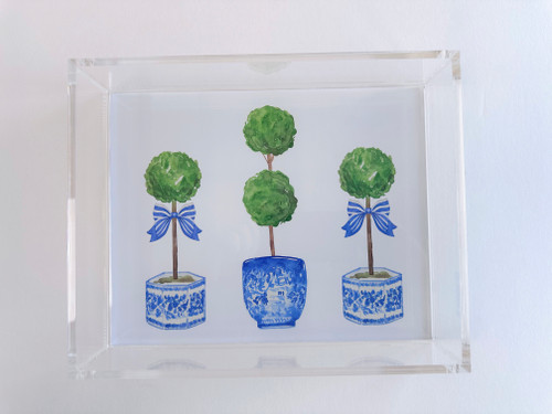 3 Blue Topiaries 8x10 Tray