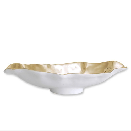 Thanni Maia Medium Long Oval Bowl (White and Gold)