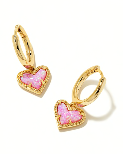Ari Heart Huggie Earrings Gold Bubblegum Pink Kyocera
