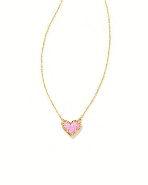 Ari Heart Short Pendant Necklace Gold Bubblegum Pink Opal