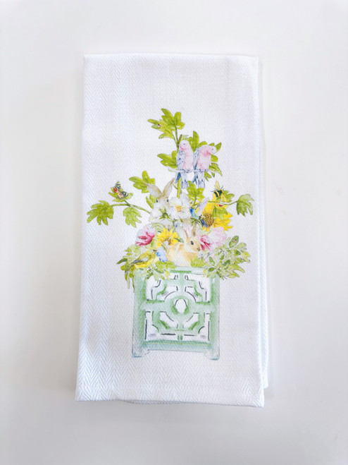 Green Planter with assorted of Spring Animals Towel 