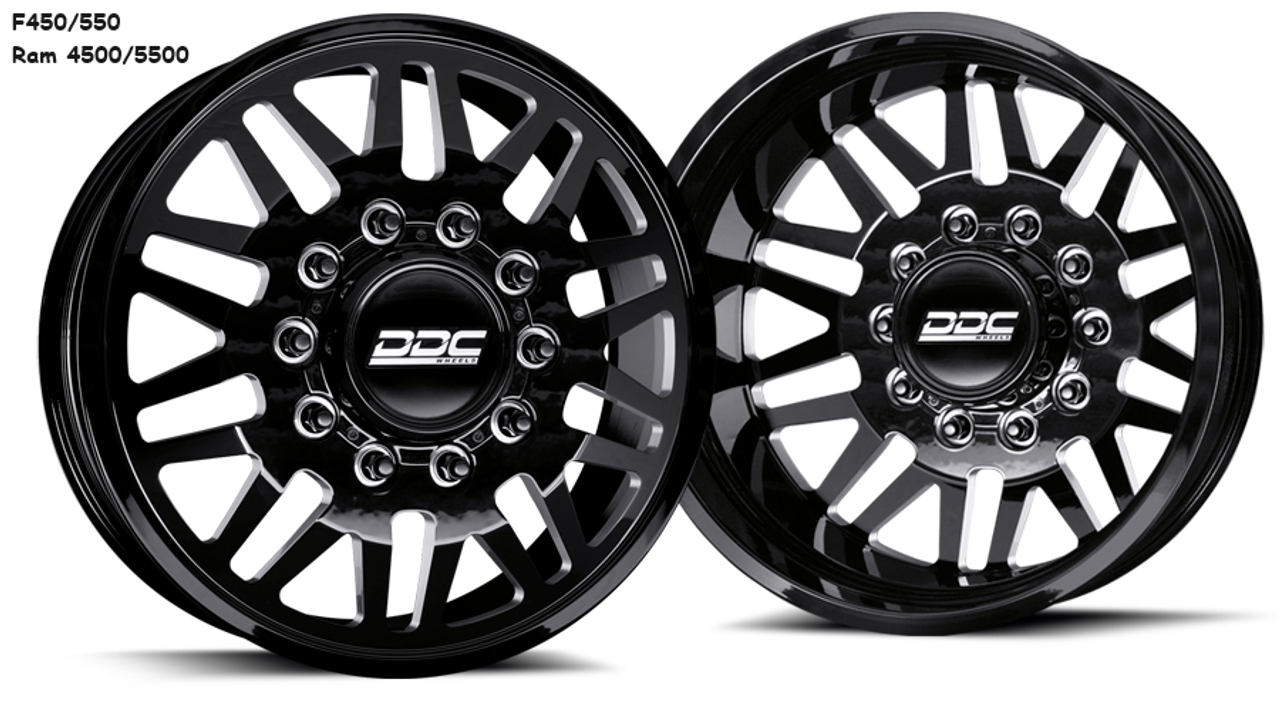 22 x 8.25 DDC Wheels Aftermath Black/Machined 10 Lug F450/550 Ram 4500/5500