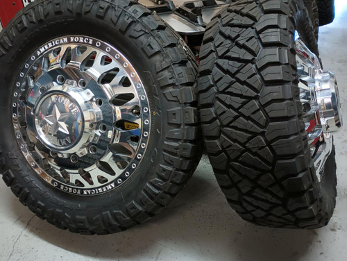 22 x 8.25 American Force G17 Evo DRW Polished with 37x12.50x22 F 12PLY Nitto Ridge Grappler Tires