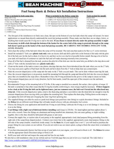 Multifunction Fuel Sump Instructions