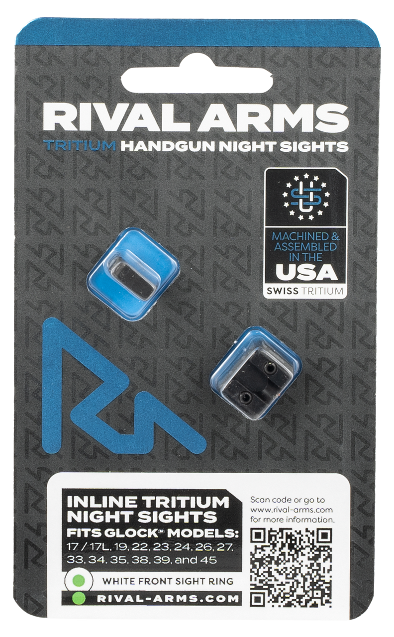 Rival Arms Tritium Night Sights Green/Green w/ White Outline for Glock 17 / 19 MOS U-Notch Style