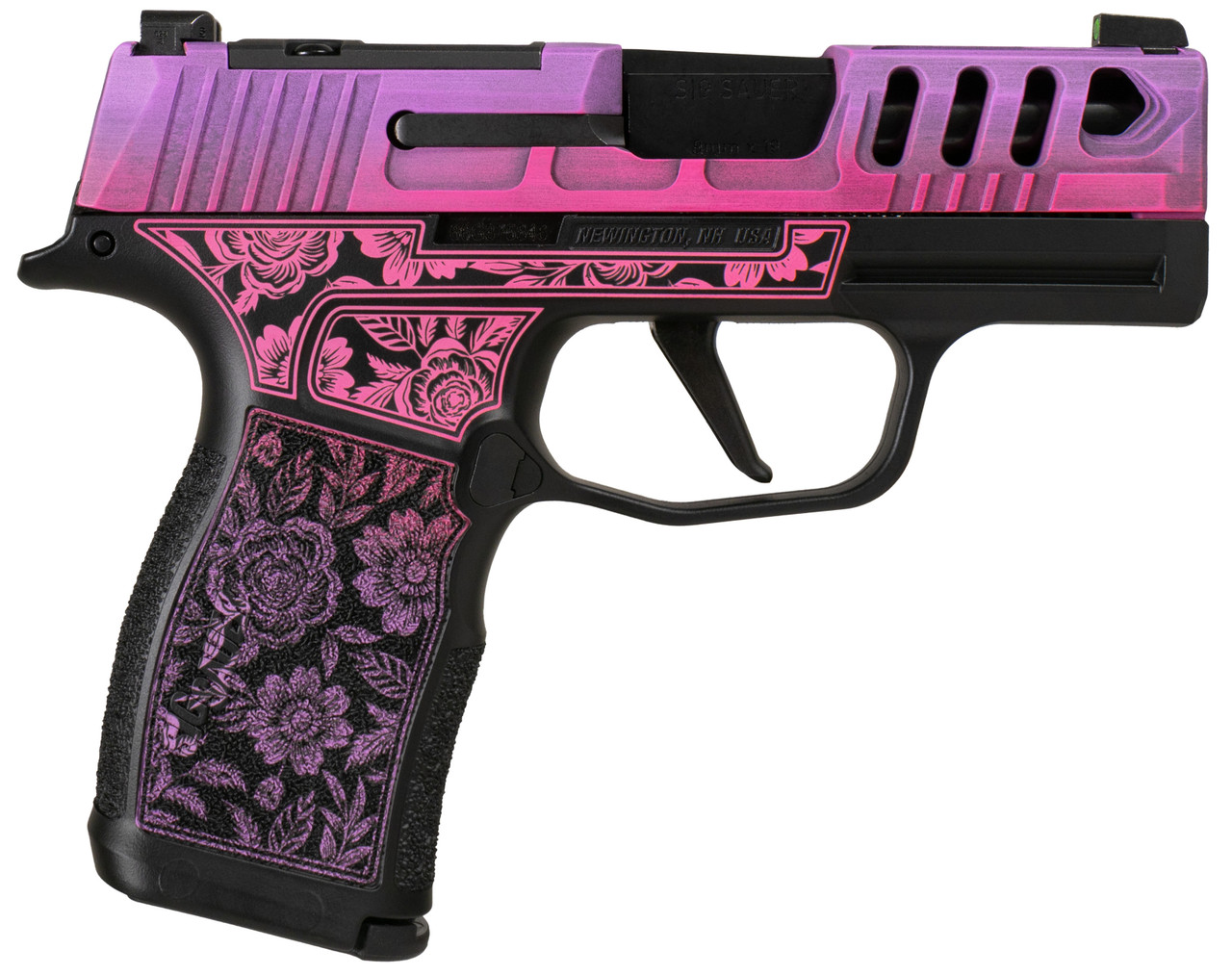 Sig Sauer P365X 9mm 3.1in 12 Rds Pink Purple Cerakote Floral Engraved