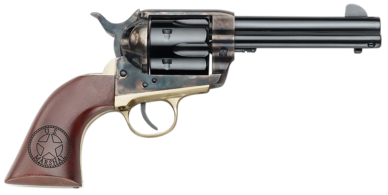 Pietta HF357CHBR434NMUS 1873 Great Western II U.S. Marshal 357 Mag 6rd 4.75″ Blued Steel Barrel & Cylinder, Color Case Hardened Steel Frame, Walnut w/Engraved US Marshal’s Badge Grip, Exposed Hammer