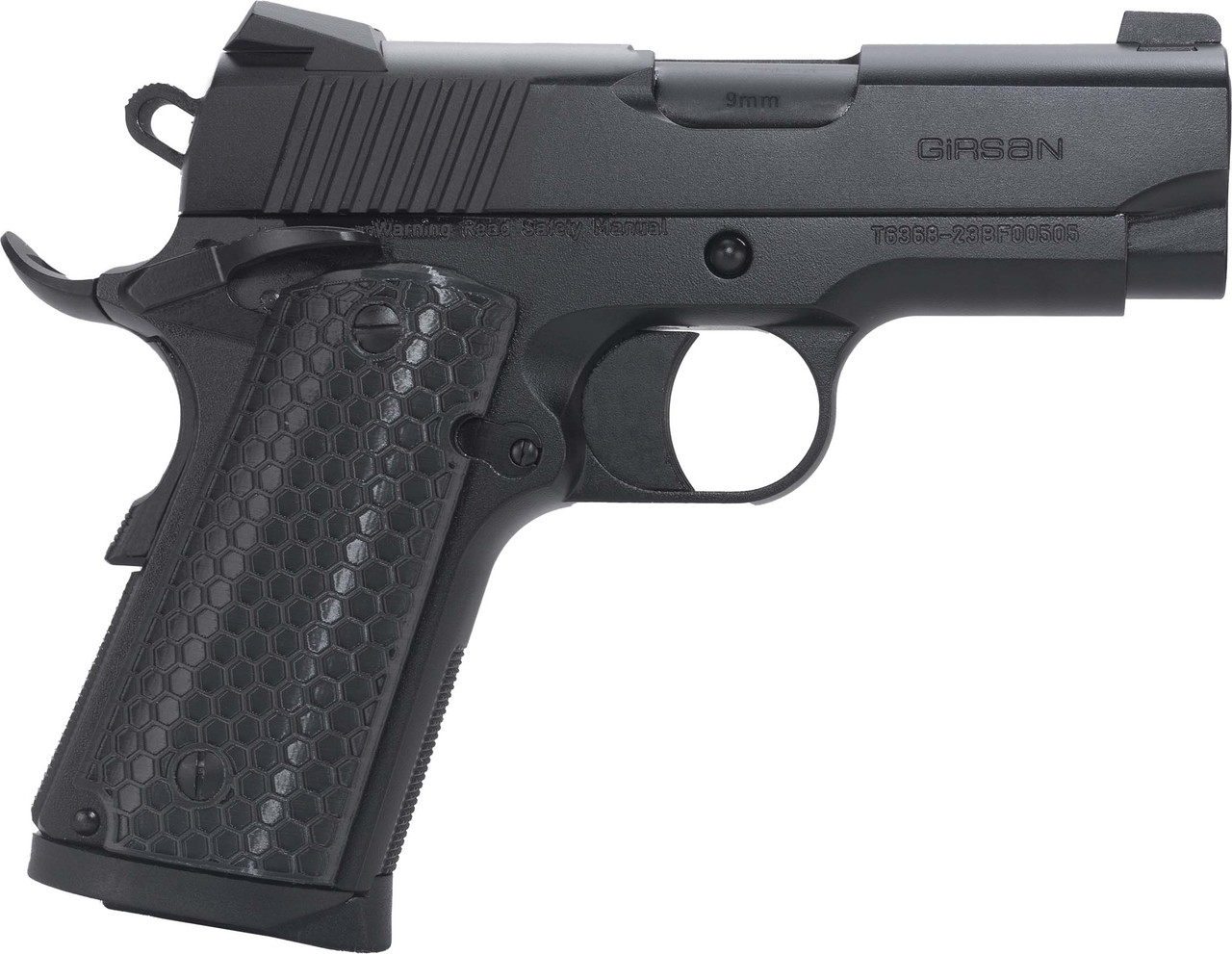 Girsan 392065 MC1911 SC Untouchable Sub-Compact Frame 9mm Luger 7+1 3.40″ Black Steel Barrel, Black Serrated Steel Slide & Frame w/Beavertail, Black Polymer Grip