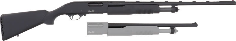 Akkar Churchill 620 Pump 20GA, 18.5in. Barrel, 5rd, Syn. Stock & Forend. Incl. 26″ Barrel – Black (111205)