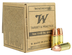Winchester Target and Practice 9mm Luger Full Metal Jacket 115 Grain 50 Rounds