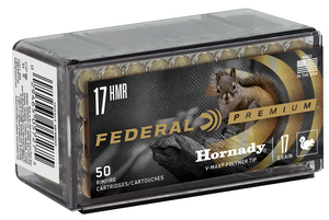 Federal Premium V-Shok, 17 Hornady Magnum Rimfire, Hornady V-Max, 17 Grain, 50 Rounds